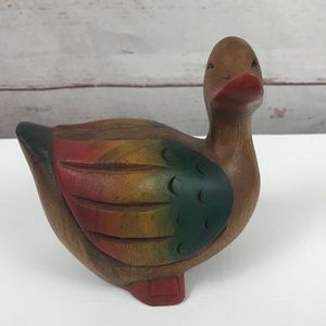 Vtg Hand Carved Wood Duck Decor Farm house.
